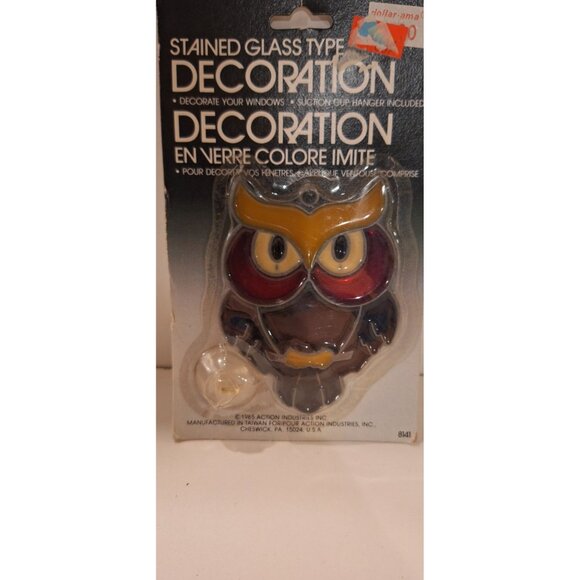 Vtg 1985 Stained Glass Owl Window Decoration Suction Cup Action Industries New - Picture 4 of 5